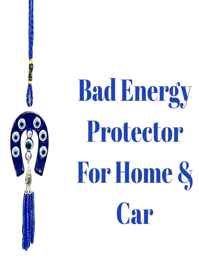 WARMINGO DE 2 Pc Horse Shoe Small Evil Eye Hanging for Car, Home & Office | Evil Eye for Nazar Protection | Horse Shoe Blue - Image 4